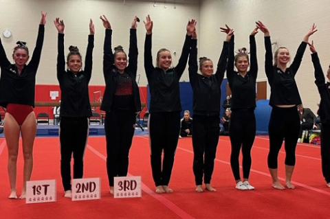 In their Floor performance, Aubry Williams scored an 8.10 and placed 3rd, Addison Cuka scored a 7.95 and placed 5th, and Emma McNinch scored a 7.65 and placed 7th. COURTESY PHOTOS