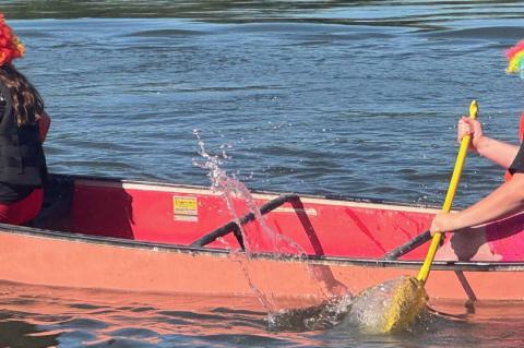 Teams put their, teamwork, trust, and sense of direction to the test during The Battle of the Blindfoated Boaters. Each canoe team consisted of two members, one is blindfolded and in charge of paddling while the other shouts directions. Not only are the f