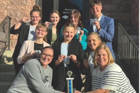 Pictured back row, from left, are: Charli Paulsen, Ella Hamilton, Hope Kemnitz, and Jake Namminga; middle: Abby Gretschmann, Lexi Vanderlei, and Kate Swier; Front: Coaches Jill Irwin and Theresa Swier