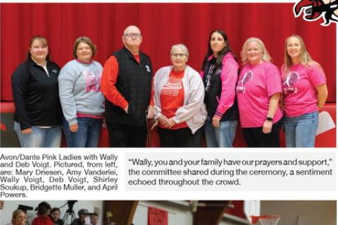 Avon/Dante Pink Ladies with Wally and Deb Voigt. Pictured, from left, are: Mary Driesen, Amy Vanderlei, Wally Voigt, Deb Voigt, Shirley Soukup, Bridgette Muller, and April Powers.