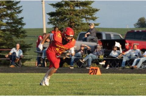 Dominic Doom with the kickoff as Jacob Ratzlaff and Al'Shamon Gunter prepare to stop Colman-Egan punt return attempt.