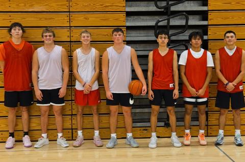 Returning letter winners are, from left: Brady Cournoyer, Parker Petry, Frank Soukup, Preston McFayden, Jesse Zephier, Carlos Galindo, and Javian Pesicka.