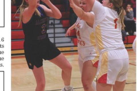 Alexis Vanderlei and Jordyn Voigt playing defense. Photos by Barb Pechous