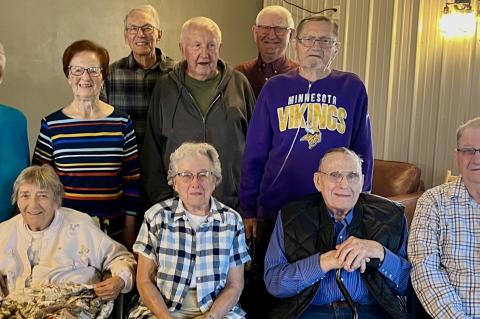 Class of '58 members pictured are, back row from left: Gail Bridge, Sharon Cihak, Don Kotab, Leo Novak, Dick Rysavy and Wayne Cihak. Front row: Sheila Cihak, Carol Tolliver, Clarence Bartunek and Robert Kisley. Courtesy Photo.