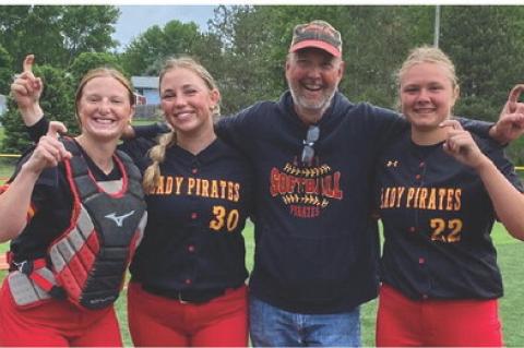 Congratulations to Ashley Tolsma, Macy Voigt and Kaeli Wallinga for being selected Academic All State for Softball. Great job girls!! Pictured with Coach Paul Kuhlman. Courtesy Photo