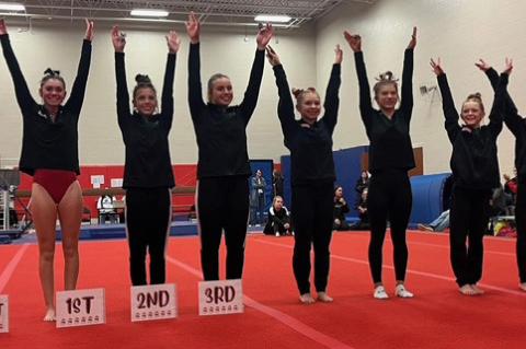On Vault, Dusti Laska scored an 8.15 and placed 4th, Emma McNinch scored an 8.0 and placed 6th, and Aspyn Schroeder scored a 7.90 and placed 7th.