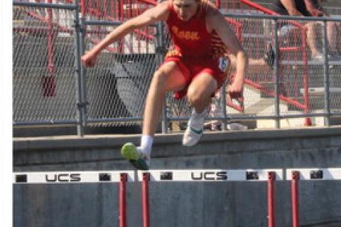 Jamie Pelton competes in the 200m hurdles. No results available at print time.