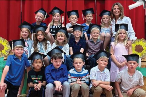 Back row from left: Burke Baade, Brynn DeJong, Lennox Dykstra, Jordan Peterson, Maren Odens, Teacher Dawn Kocmich; middle row, Mataya Schultz, Heaven Eben, Evelyn Eggers, Glen Peterson, Corbin Tjeerdsma, Molly Swier; front row, William Minow, Ashton Frank